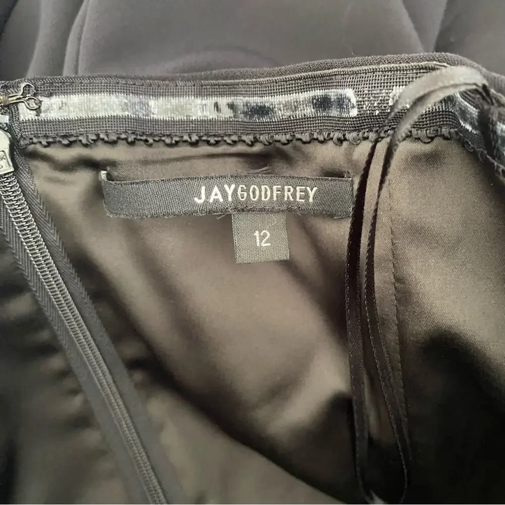 Jay Godfrey Allman Black Strapless Ruffle Gown Side Slit lined in satin size 12 - Picture 9 of 9